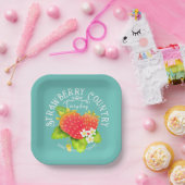 Blauwgroen ontwerp voor aardbeien. papieren bordje (Feest)