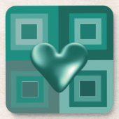 Blauwgroen ontwerp voor Puffy Heart Bier Onderzetter (Voorkant)