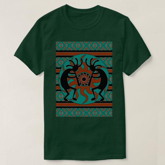 Blauwgroen ontwerp voor zwart en bruin Kokopelli S T-shirt (Design voorkant)