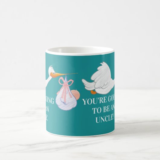 Blauwgroen Oom Zwangerschap Aankondiging Stork Bab Koffiemok (Center)