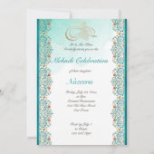 Blauwgroen oosterse ornament kaart (Achterkant)