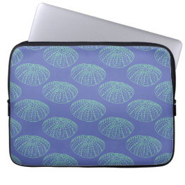 Blauwgroen op Blauw Handgetekende Zee Urchin Laptop Sleeve