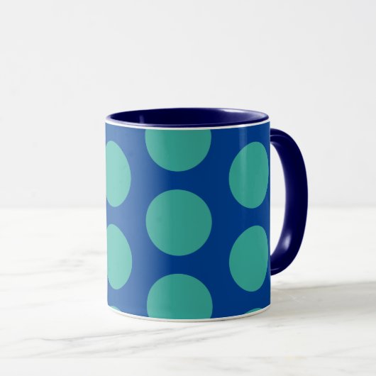 Blauwgroen op Blue Polka Dot Art Mok Cup (Voorkant rechts)