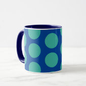 Blauwgroen op Blue Polka Dot Art Mok Cup (Voorkant links)