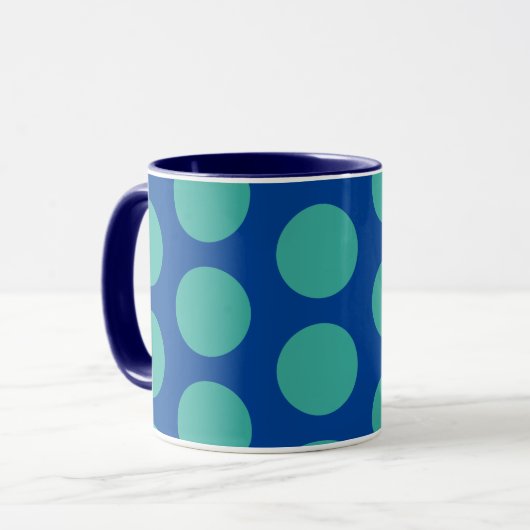 Blauwgroen op Blue Polka Dot Art Mok Cup (Voorkant links)