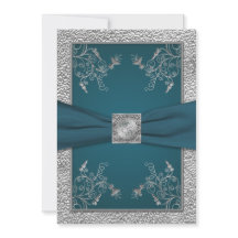 Blauwgroen op FAUX Pewter Monogram Bruiloft Uitnod