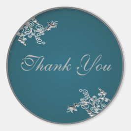 Blauwgroen op Pewter 1,5-inch Ronde Hartelijk dank Sticker