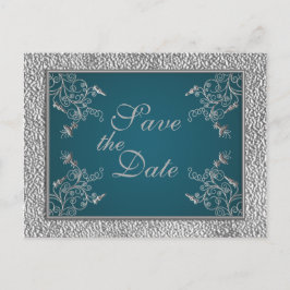Blauwgroen op Pewter Save the Date Briefkaart
