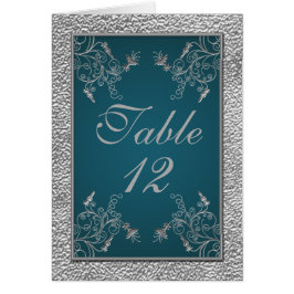 Blauwgroen op Pewter Table Number Kaart