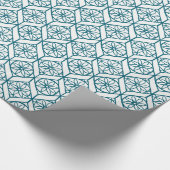 Blauwgroen op White Ethnic Pattern, Flowers, Chevr Cadeaupapier (Hoek)