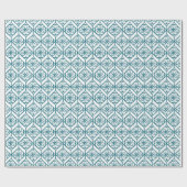 Blauwgroen op White Ethnic Pattern, Flowers, Chevr Cadeaupapier (Vlak)