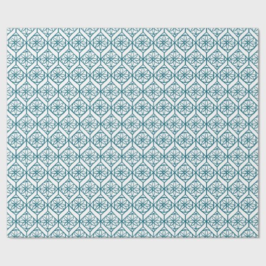 Blauwgroen op White Ethnic Pattern, Flowers, Chevr Cadeaupapier (Vlak)