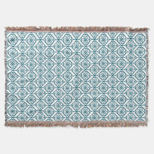 Blauwgroen op White Ethnic Pattern, Flowers, Chevr Deken (Voorkant)