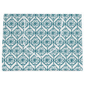 Blauwgroen op White Ethnic Pattern, Flowers, Chevr Groot Cadeauzakje (Voorkant)
