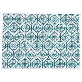 Blauwgroen op White Ethnic Pattern, Flowers, Chevr Groot Cadeauzakje (Achterkant)