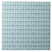 Blauwgroen op White Ethnic Pattern, Flowers, Chevr Tegeltje (Voorkant)