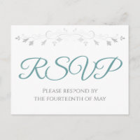 Blauwgroen op Wit Eenvoudig Elegant Bruiloft RSVP