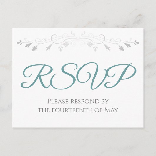 Blauwgroen op Wit Eenvoudig Elegant Bruiloft RSVP Briefkaart (Voorkant)