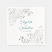 Blauwgroen op Wit met Zilveren Vrienden Elegant We Servet (Voorkant)