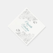 Blauwgroen op Wit met Zilveren Vrienden Elegant We Servet (Hoek)
