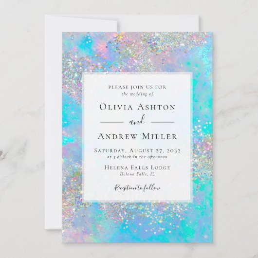 Blauwgroen Opal Stone Glitter Alles In Een QR-brui Kaart (Voorkant)