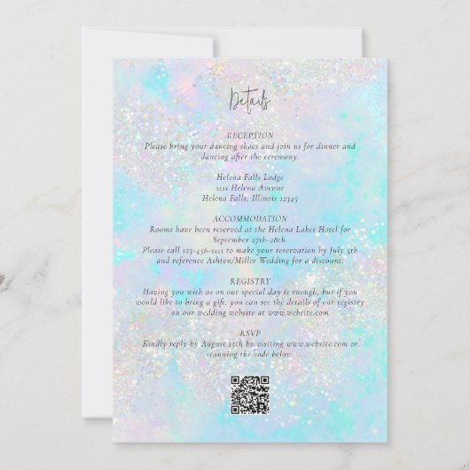 Blauwgroen Opal Stone Glitter Alles In Een QR-brui Kaart (Achterkant)