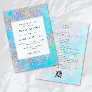 Blauwgroen Opal Stone Glitter Alles In Een QR-brui Kaart