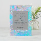 Blauwgroen Opal Stone Glitter Wedding Kaart (Staand voorkant)