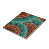 Blauwgroen Oranje Abstract patroon met bruine bloe Tegeltje (Zijkant)