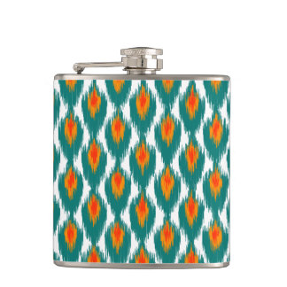 Blauwgroen Oranje Abstract Tribaal Ikat Diamond Pa Heupfles