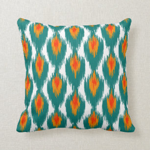 Blauwgroen Oranje Abstract Tribaal Ikat Diamond Pa Kussen