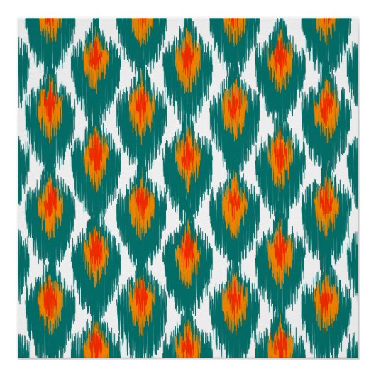 Blauwgroen Oranje Abstract Tribaal Ikat Diamond Pa Perfect Poster (Voorkant)
