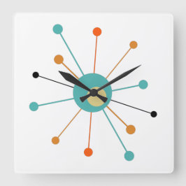 Blauwgroen Oranje atoomtijdperk Starburst midden e Vierkante Klok