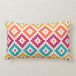 Blauwgroen Oranje Aztec Tribal Print Ikat Diamond  Kussen