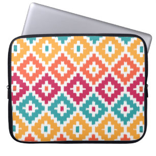Blauwgroen Oranje Aztec Tribal Print Ikat Diamond  Laptop Sleeve