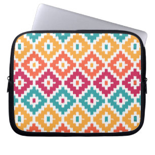 Blauwgroen Oranje Aztec Tribal Print Ikat Diamond  Laptop Sleeve