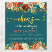 Blauwgroen & Oranje Bloemen Bruiloft Wijnflesje La Wijn Etiket (Enkel label)