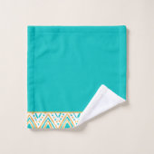 Blauwgroen Oranje Boho Tribal Patroonmonogram Bad Handdoek (Wasdoekje)