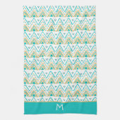 Blauwgroen Oranje Boho Tribal Patroonmonogram Theedoek (Verticaal)