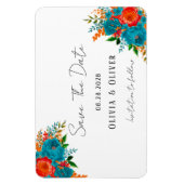 Blauwgroen Oranje botanische Floral Weddenschap be Magneet (Verticaal)