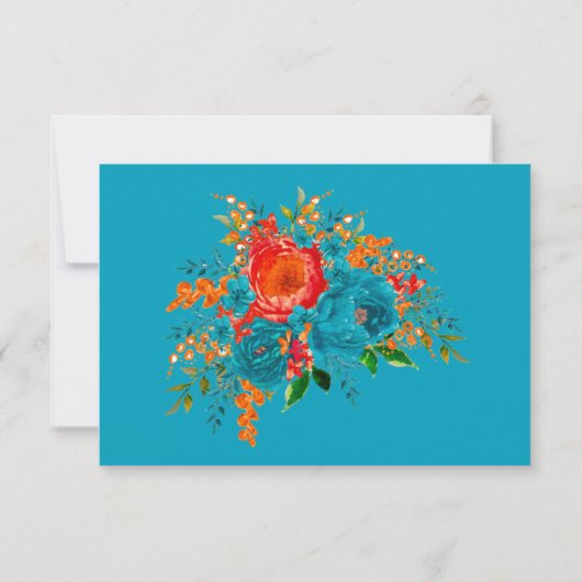 Blauwgroen Oranje botanische Floral Weddenschap be Save The Date (Achterkant)