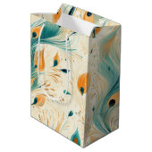 Blauwgroen Oranje crème Peacock Medium Cadeauzakje (Achterkant Gekanteld)