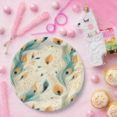  Blauwgroen Oranje crème Peacock Papieren Bordje (Feest)