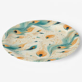  Blauwgroen Oranje crème Peacock Papieren Bordje (Gekanteld)