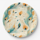  Blauwgroen Oranje crème Peacock Papieren Bordje (Voorkant)