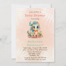 Blauwgroen Oranje dragon Boy Baby shower