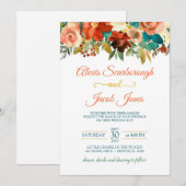 Blauwgroen, Oranje en gouden huwelijksuitnodiging  Kaart (Voorkant / Achterkant)