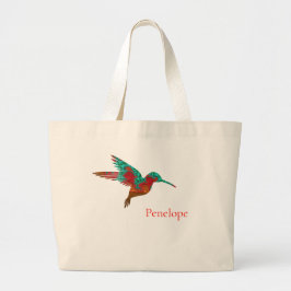 Blauwgroen Oranje en rood fractal Hummingbird met Grote Tote Bag