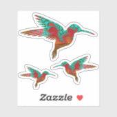 Blauwgroen Oranje en rood Fractal Hummingbird Set Sticker (Vel)