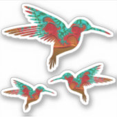 Blauwgroen Oranje en rood Fractal Hummingbird Set Sticker (Voorkant)